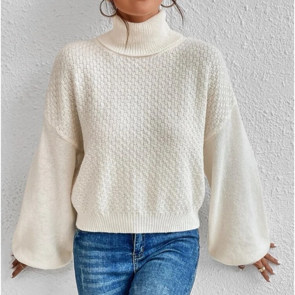 Comfy Turtleneck Twist Cut Out Criss Cross Back Bishop Sleeve Sweater Top - Picture 3 of 7